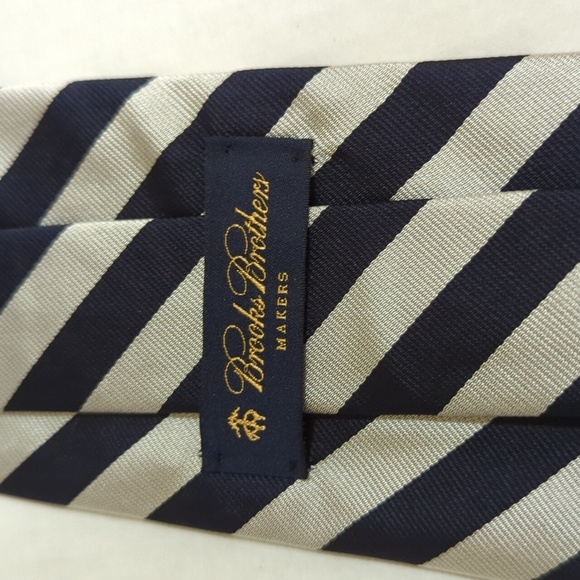 Brooks Brothers Makers Men's Silver/Navy Striped Silk Tie Made in the USA - New - Picture 3 of 7